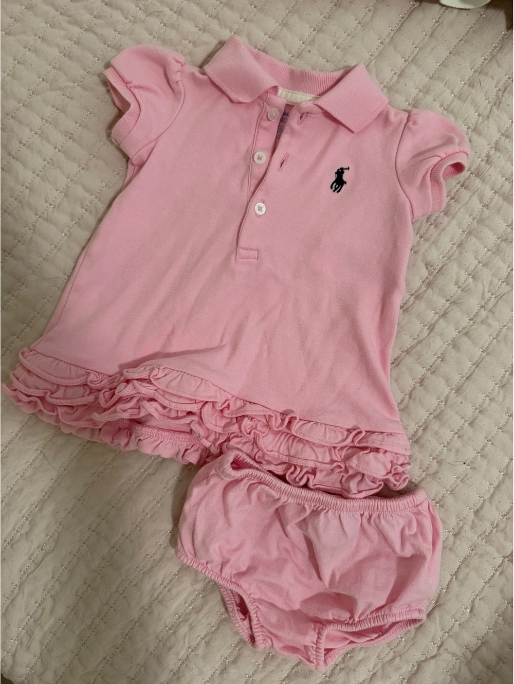 Ralph Lauren Baby Girl Pink Polo Dress & Bloomer Set